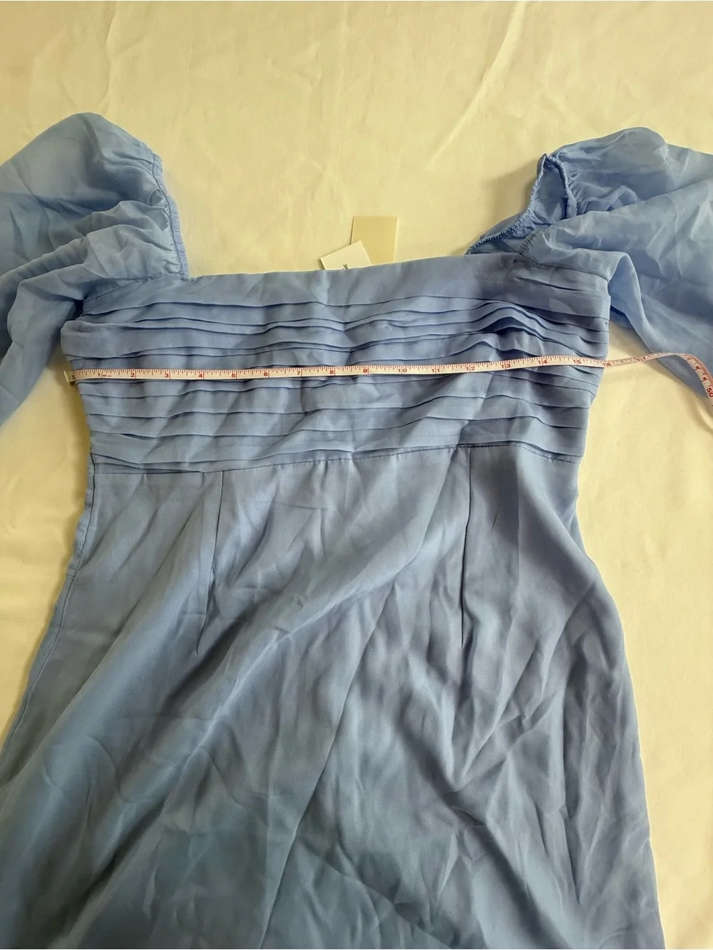 Abercrombie & Fitch Light Blue Off-Shoulder Long puff sheer Sleeve Maxi Dress